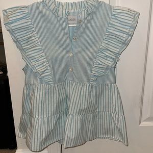 Saylor Stripe-Print Ruffle Babydoll Top